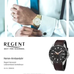 Regent Herren Armbanduhr Analog Lederarmband dunkelbraun URBA636