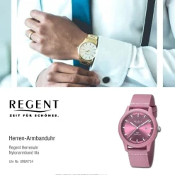 Regent Herren Armbanduhr Analog Nylonarmband lila URBA734