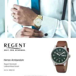 Regent Herren Armbanduhr Analog Lederarmband braun URBA759