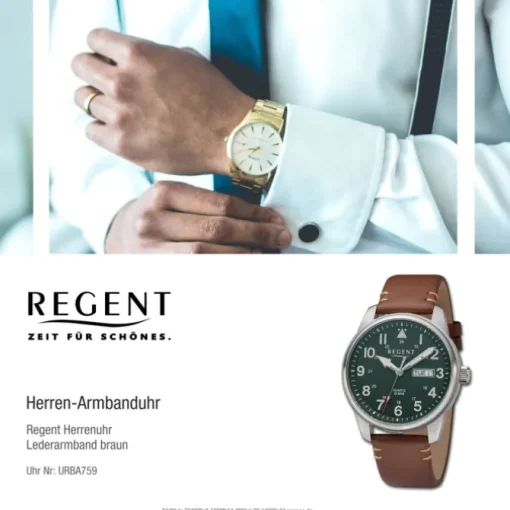 Regent Herren Armbanduhr Analog Lederarmband braun URBA759