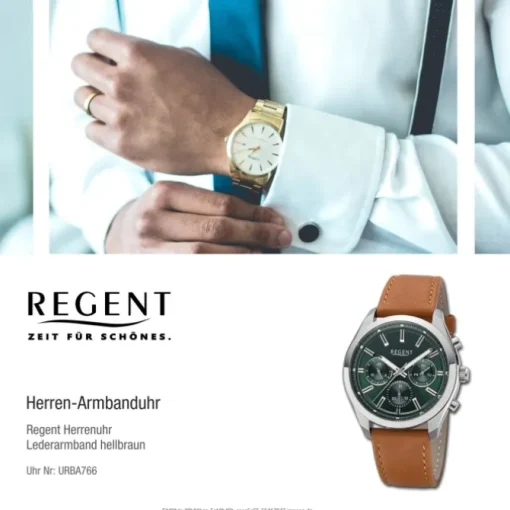 Regent Herren Armbanduhr Analog Lederarmband hellbraun URBA766
