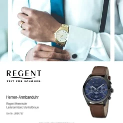 Regent Herren Armbanduhr Analog Lederarmband dunkelbraun URBA767