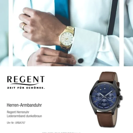 Regent Herren Armbanduhr Analog Lederarmband dunkelbraun URBA767