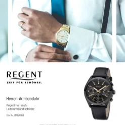 Regent Herren Armbanduhr Analog Lederarmband schwarz URBA768