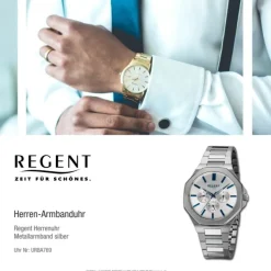 Regent Herren Armbanduhr Analog Metallarmband silber URBA769