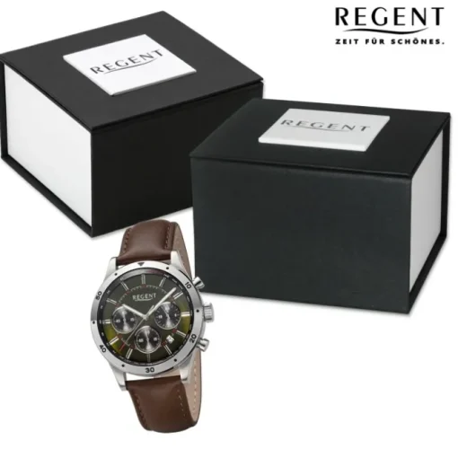 Regent Herren Armbanduhr Analog Lederarmband dunkelbraun URBA822