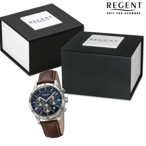 Regent Herren Armbanduhr Analog Lederarmband dunkelbraun URBA823