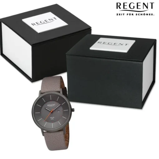 Regent Herren Armbanduhr Analog Lederarmband dunkelbraun URBA723