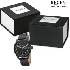 Regent Herren Armbanduhr Analog Lederarmband schwarz braun URF1253