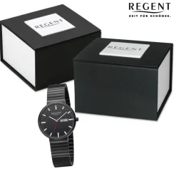 Regent Herren Armbanduhr Analog Edelstahlarmband schwarz URF1355