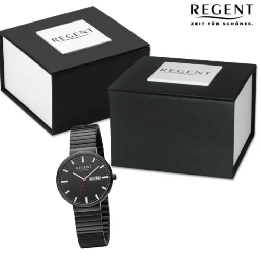 Regent Herren Armbanduhr Analog Edelstahlarmband schwarz URF1355