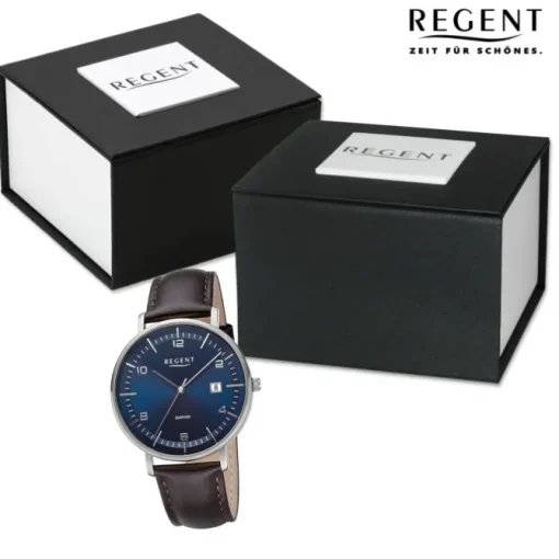 Regent Herren Armbanduhr Analog Lederarmband dunkelbraun URF1515