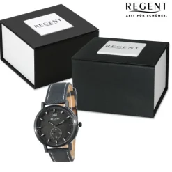 Regent Herren Armbanduhr Analog Lederarmband schwarz weiss UR1111575