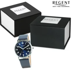 Regent Herren Armbanduhr Analog Lederarmband blau UR1114076