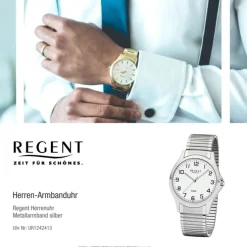 Regent Herren Armbanduhr Analog 1242413 Quarz-Uhr Metall silber UR1242413