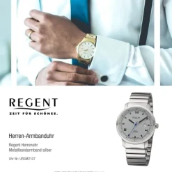 Regent Herren Armbanduhr Analog GM-2107 Automatik Metallband silber URGM2107