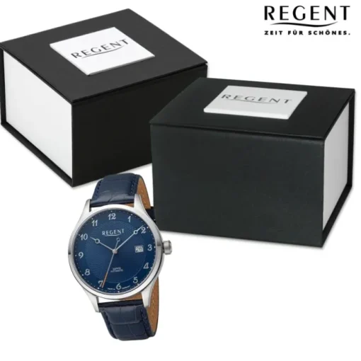 Regent Herren Armbanduhr Analog Lederarmband blau URGM2213