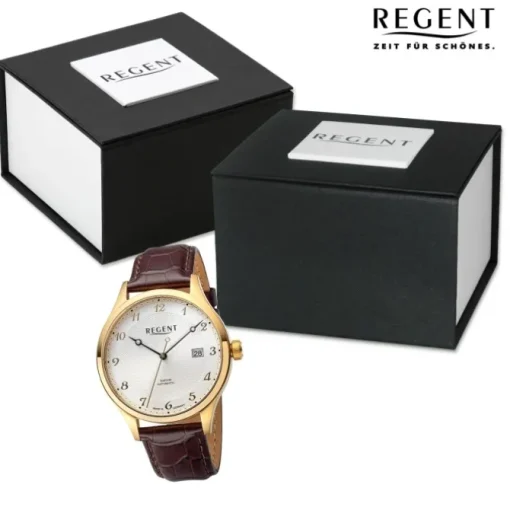 Regent Herren Armbanduhr Analog Lederarmband braun URGM2214