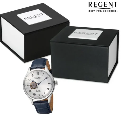 Regent Herren Armbanduhr Analog Lederarmband blau URGM2215