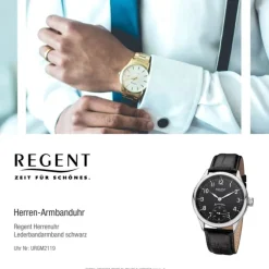 Regent Herren Armbanduhr Analog GM-2201 Handaufzug Lederband schwarz URGM2119