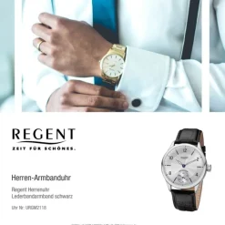Regent Herren Armbanduhr Analog GM-2118 Handaufzug Lederband schwarz URGM2118