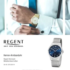 Regent Herren Armbanduhr Analog 1242414 Quarz-Uhr Metall silber UR1242414