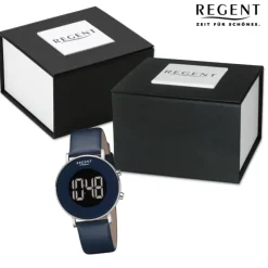 Regent Herren Armbanduhr Digital Lederarmband dunkelblau URBA783