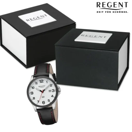 Regent Herren Armbanduhr Analog Lederarmband schwarz rot URBA780