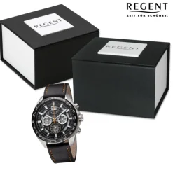 Regent Herren Armbanduhr Analog Lederarmband schwarz orange URBA828