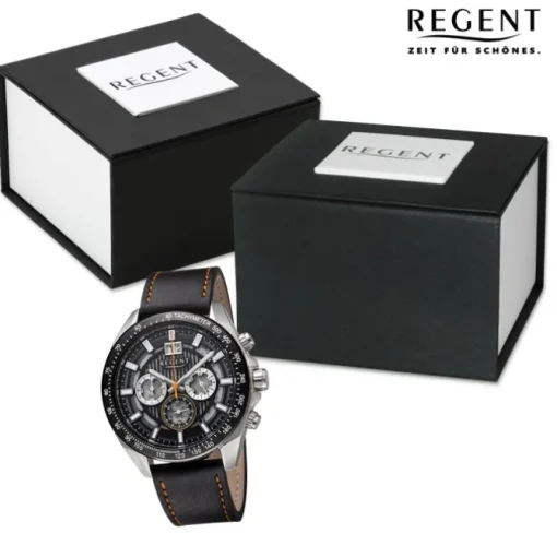 Regent Herren Armbanduhr Analog Lederarmband schwarz orange URBA828
