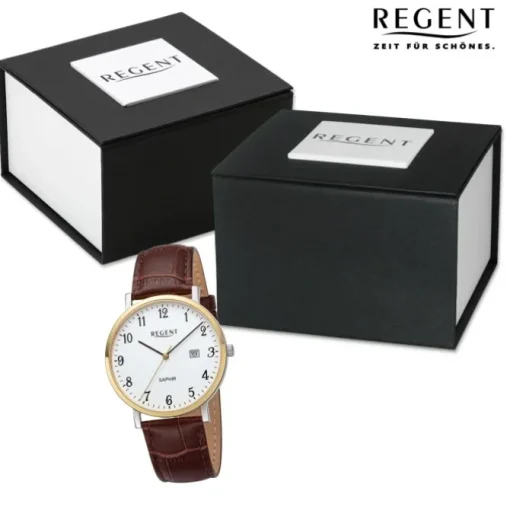 Regent Herren Armbanduhr Analog Lederarmband braun URF1424