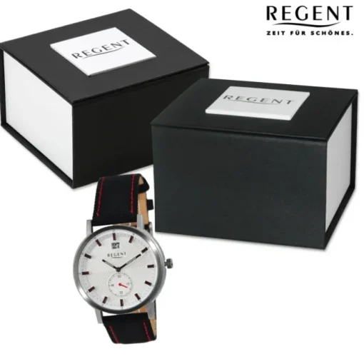 Regent Herren Armbanduhr Analog Lederarmband schwarz rot UR1111576