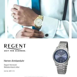 Regent Herren Armbanduhr Analog F-1173 Quarz-Uhr Titan silber URF1173