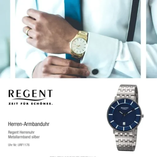 Regent Herren Armbanduhr Analog F-1176 Quarz-Uhr Titan silber URF1176