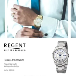 Regent Herren Armbanduhr Analog F-1185 Quarz-Uhr Metall silber URF1185