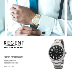 Regent Herren Armbanduhr Analog F-1189 Quarz-Uhr Metall silber URF1189