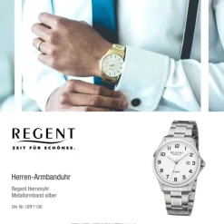 Regent Herren Armbanduhr Analog F-1190 Quarz-Uhr Metall silber URF1190