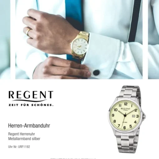 Regent Herren Armbanduhr Analog F-1192 Quarz-Uhr Metall silber URF1192
