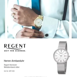 Regent Herren Armbanduhr Analog F-1200 Quarz-Uhr Titan silber URF1200