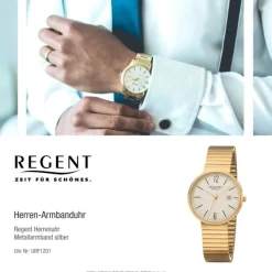Regent Herren Armbanduhr Analog F-1201 Quarz-Uhr Metall silber URF1201