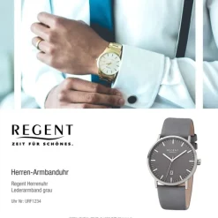 Regent Herren Armbanduhr Analog F-1234 Quarz-Uhr Titan grau URF1234