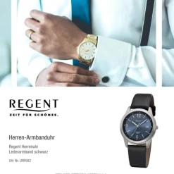Regent Herren Armbanduhr Analog F-682 Quarz-Uhr Titan schwarz URF682