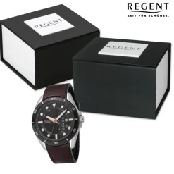 Regent Herren Armbanduhr Analog Lederarmband dunkelbraun URBA636