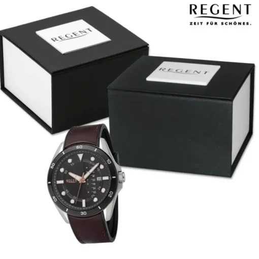 Regent Herren Armbanduhr Analog Lederarmband dunkelbraun URBA636