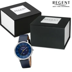 Regent Herren Armbanduhr Analog Lederarmband dunkelblau URBA721