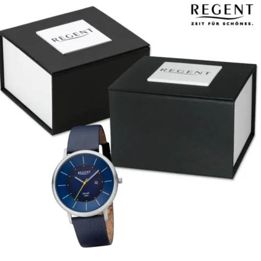 Regent Herren Armbanduhr Analog Lederarmband dunkelblau URBA721
