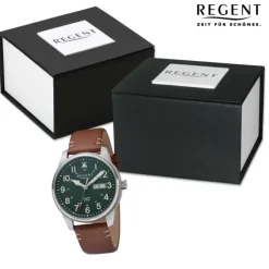 Regent Herren Armbanduhr Analog Lederarmband braun URBA759