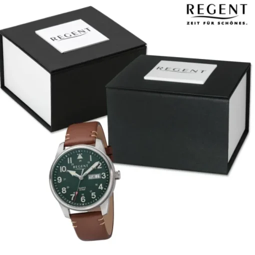 Regent Herren Armbanduhr Analog Lederarmband braun URBA759