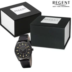 Regent Herren Armbanduhr Analog Lederarmband schwarz URBA763