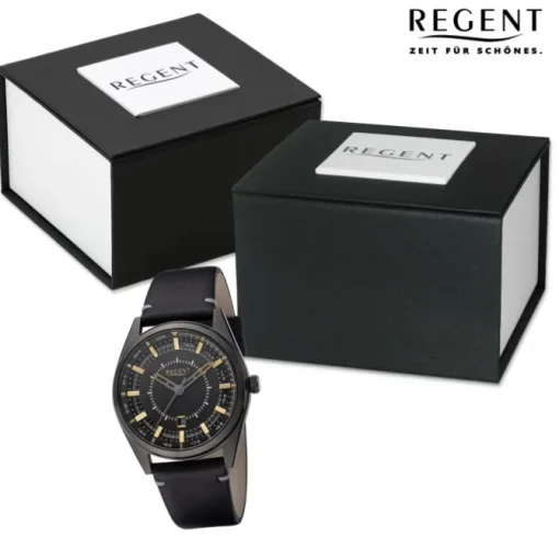 Regent Herren Armbanduhr Analog Lederarmband schwarz URBA763